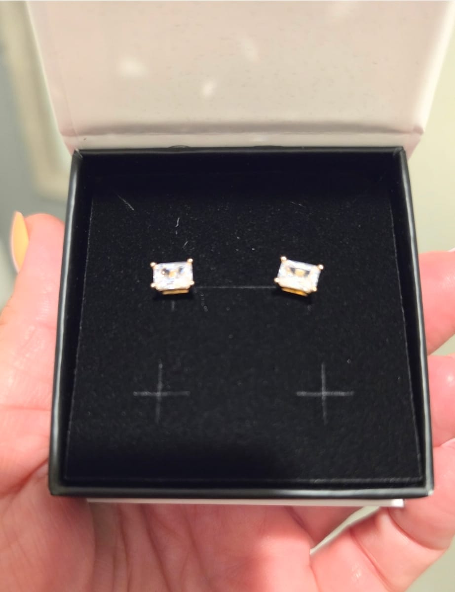 Customer photo review of Mia 18k White Gold Plated Sterling Silver Stud Earrings with Simulated Diamond Crystals