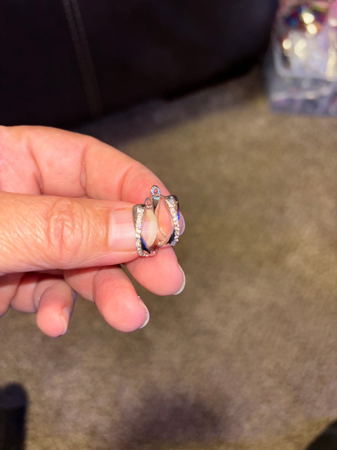 Customer photo review of Amaya 18k White Gold Plated 16mm Twisted Hoop Earrings with Swarovski Crystals