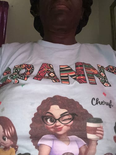Customer's Tribal Pattern Grandma Grandkids Love shirt featuring a colorful custom illustration and text.