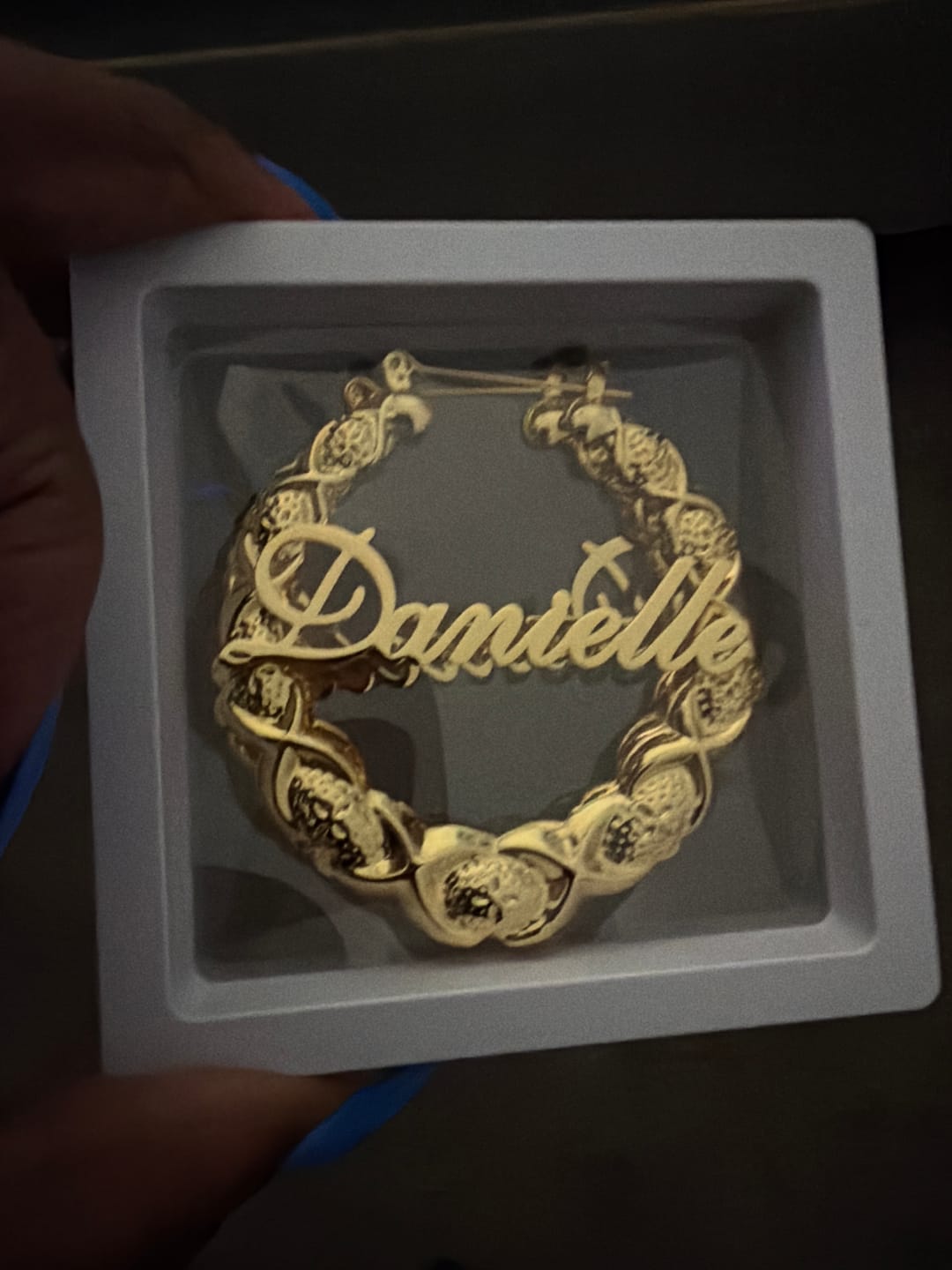 Customer photo review of XOXO Name Hoop Earrings