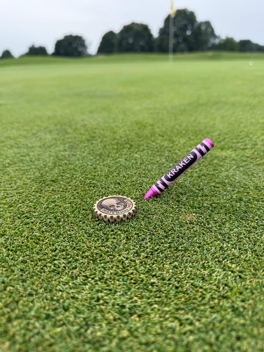 Customer photo review of Death Before 3 Putts - Brass EDC Marker
