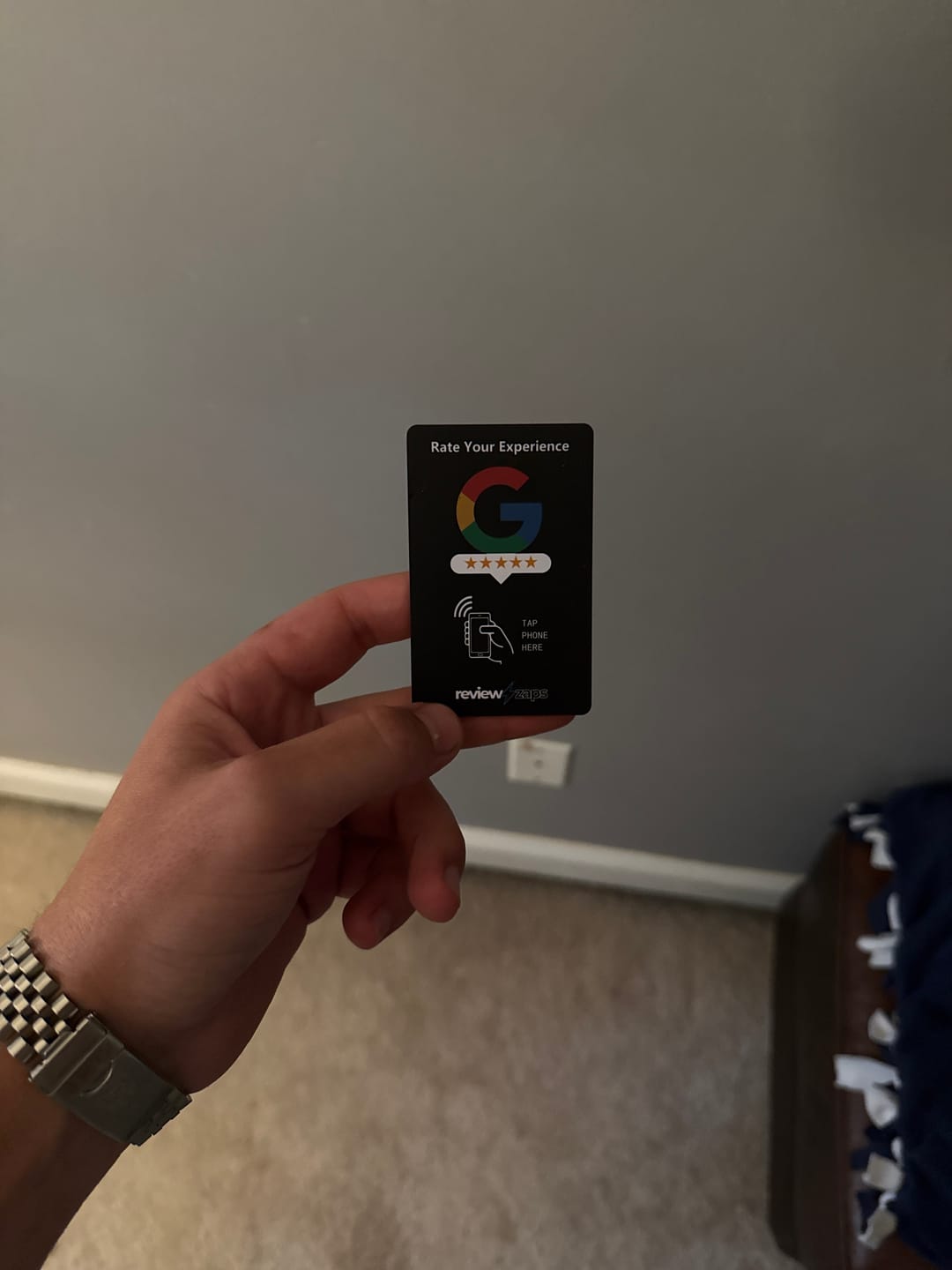 Customer photo review of NFC Google Review Card