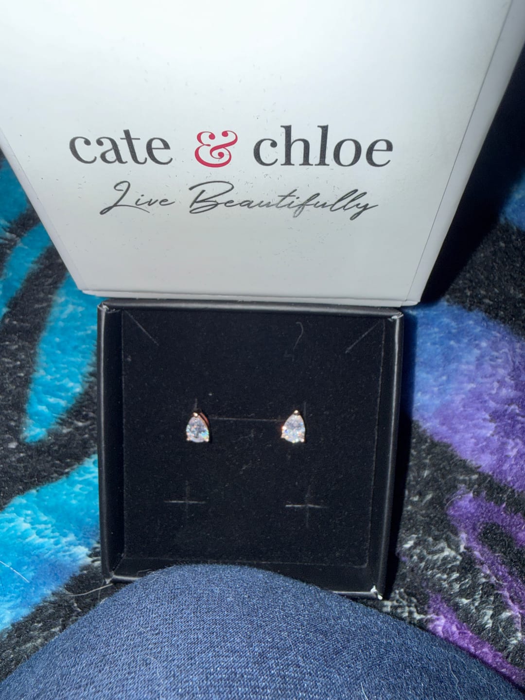 Customer photo review of Mia 18k White Gold Plated Sterling Silver Stud Earrings with Simulated Diamond Crystals