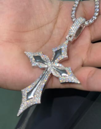 Customer photo review of Iced Gothic VVS Moissanite Cross Pendant 925 Silver