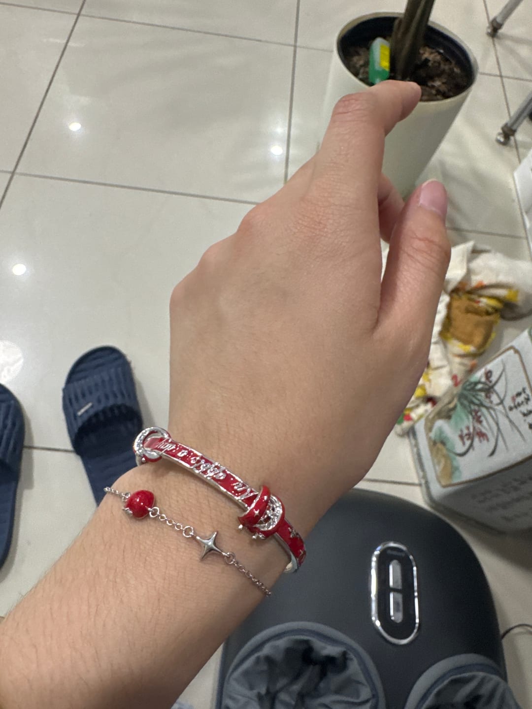 Customer photo review of Summer Fruity 18K Platinum Plated "An Apple A Day" Red Apple Bracelet Bangle™