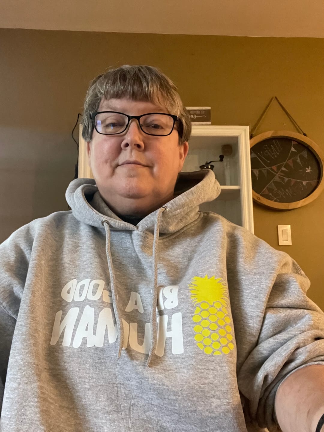 Customer photo review of Be A Good Human Cartoon Hoodie