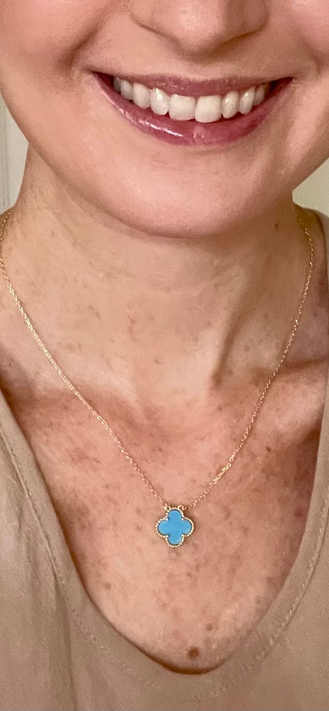 Customer photo review of 15mm Gemstone Clover Necklace, 18k Gold Plated, 42cm long
