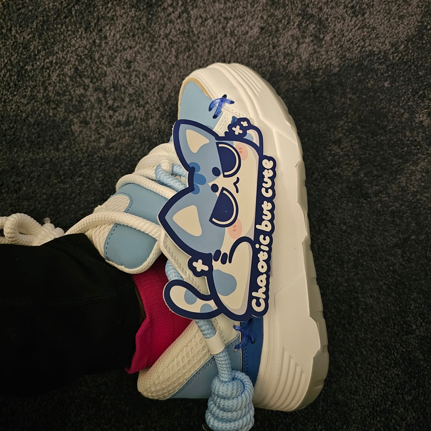 Customer photo review of Mischief Meow Chunky Casual Blue Sneakers – Unisex