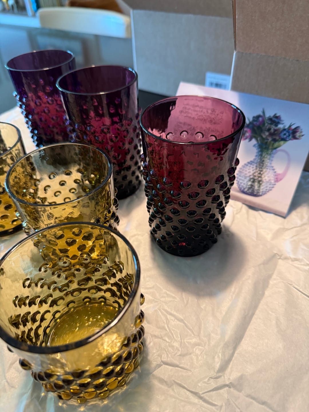 Customer photo review of Violet Hobnail Tumblers