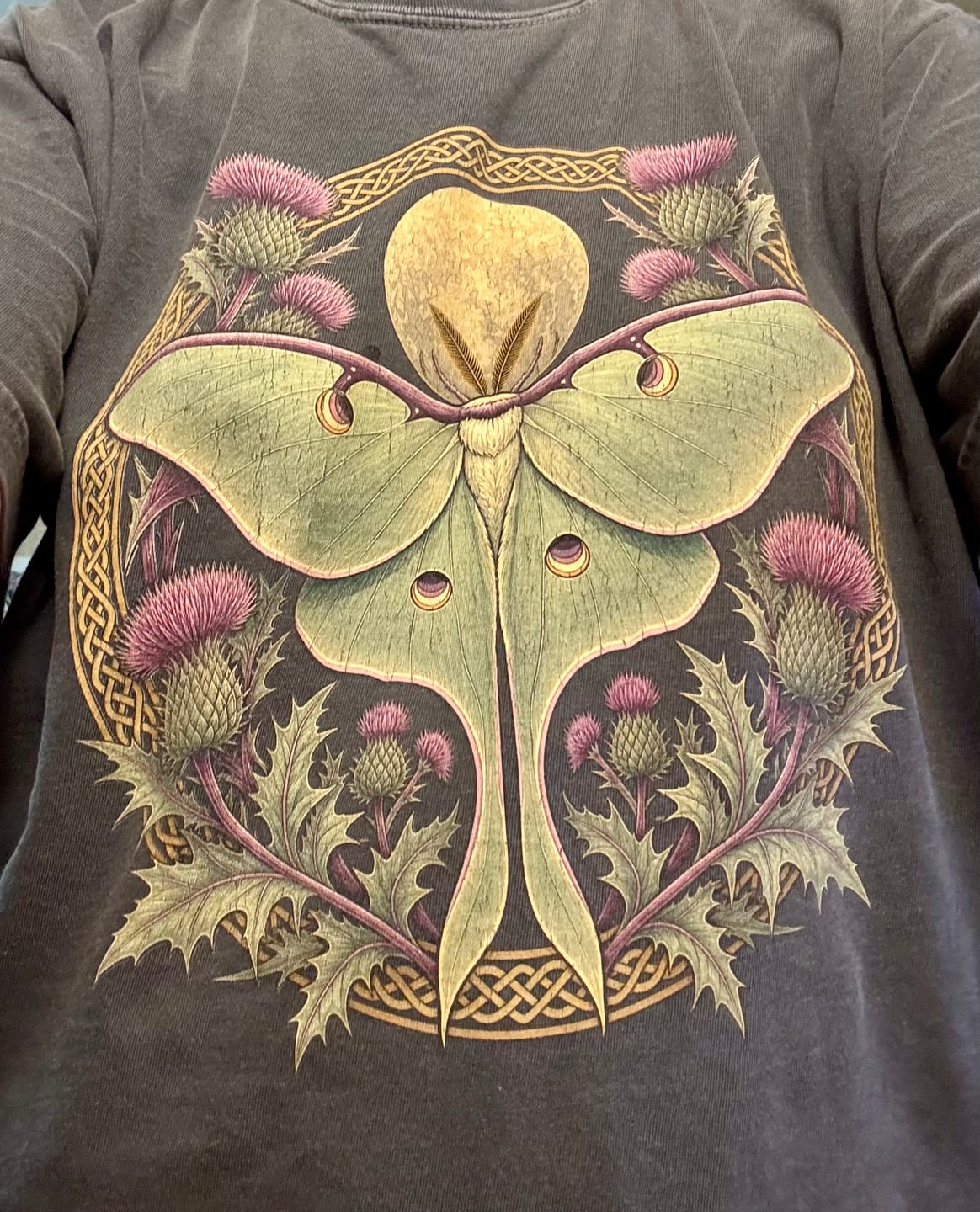 Customer photo review of Thistle Luna Moth T-Shirt