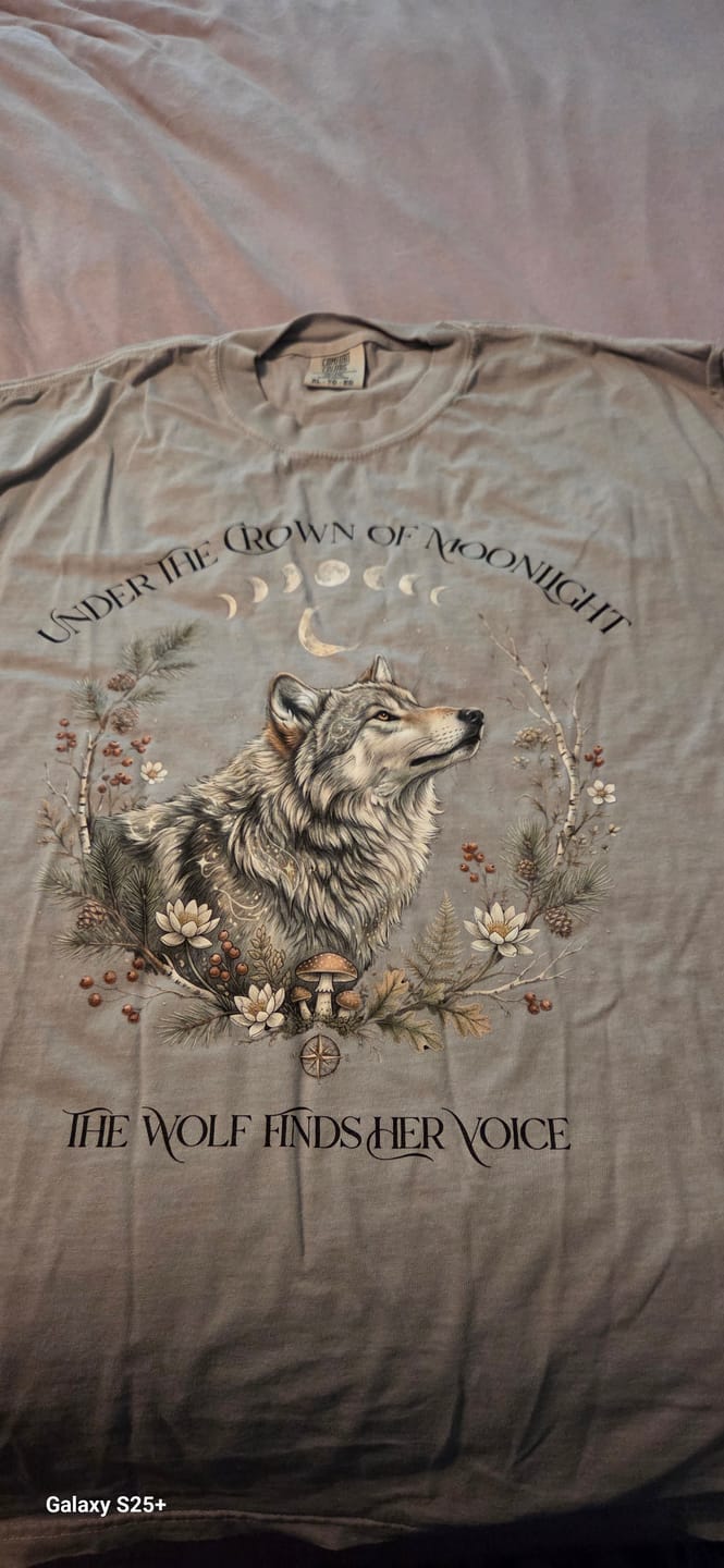 Customer photo review of Under the Crown of Moonlight Wolf T-Shirt