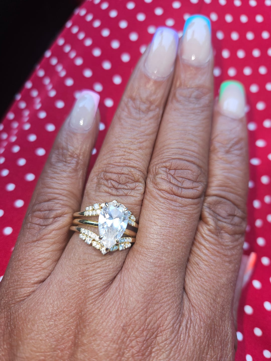 Customer photo review of S925 3.5 Ct Vintage Pear Cut Insert Wedding Ring Set For Women In Sterling Silver