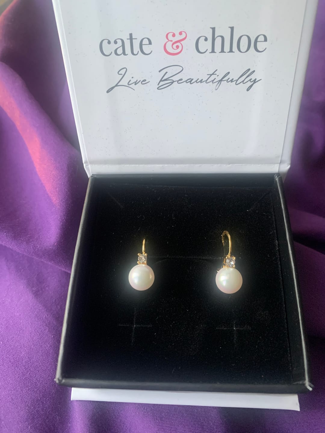 Customer photo review of Cassie 18k White Gold Plated Pearl Drop Earrings with Swarovski Crystals