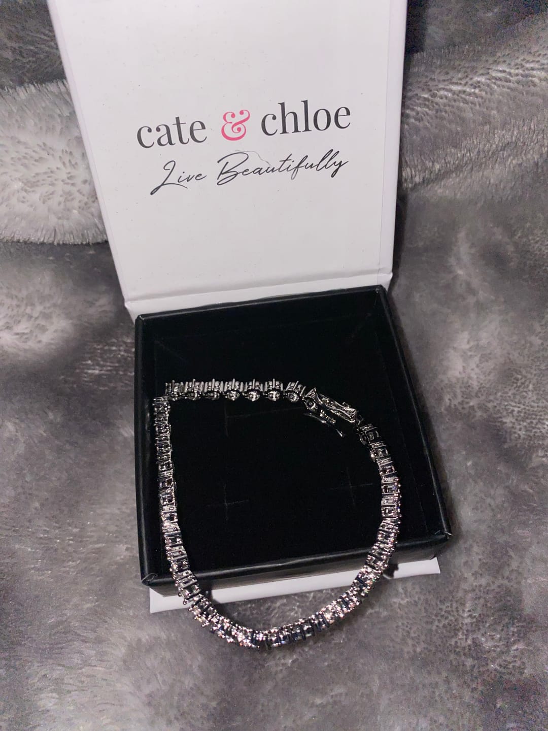 Customer photo review of Ally 18k White Gold Plated Tennis Bracelet with Simulated Diamond Crystals