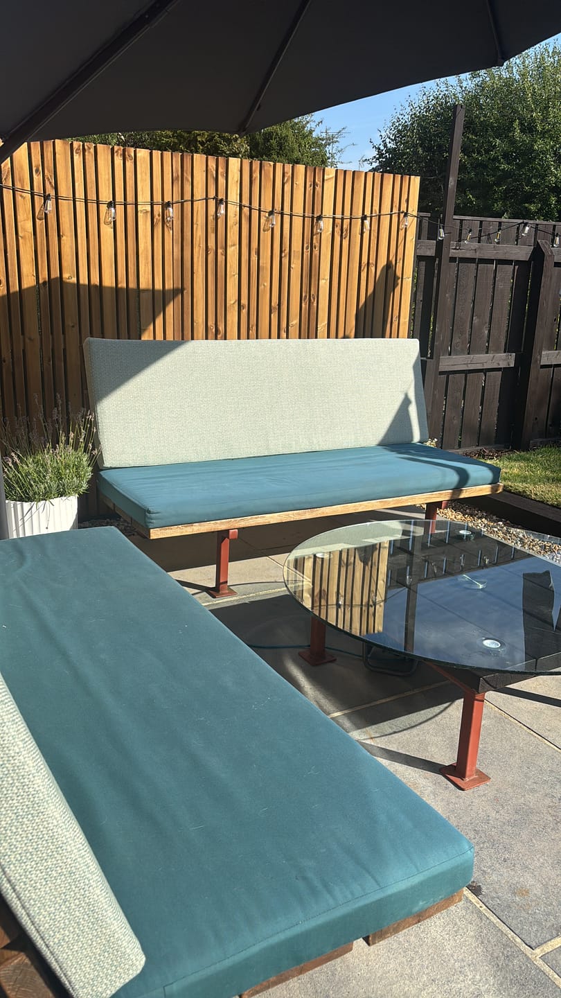 Customer photo review of Basket Weave Outdoor Upholstery Fabric