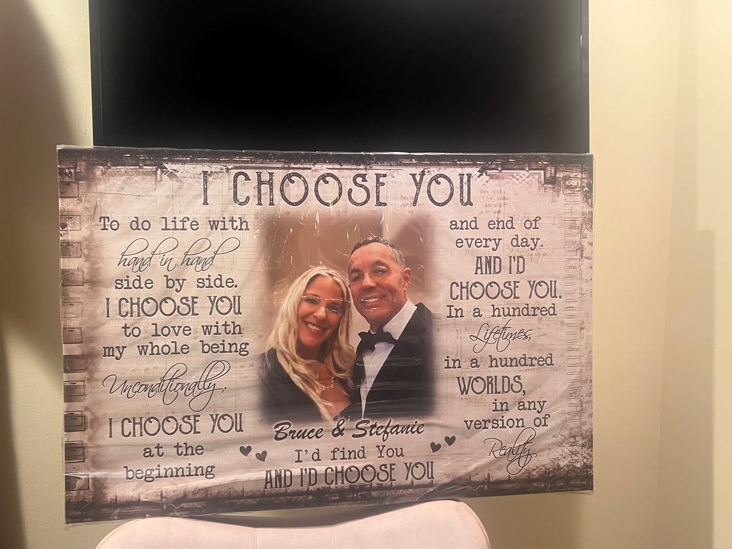 Customer photo review of Couple Personalized Canvas Prints - Custom Photo & Text - 5 Sizes - Anniversary Gift, Love Gifts, Couple Gifts for Her, I Choose You - Dem Canvas