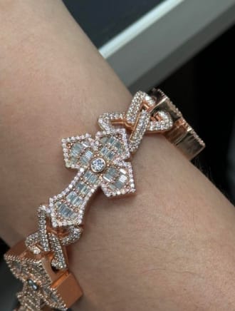 Customer photo review of 12.5MM VVS Moissanite Cross Cuban Link Chain Bracelet