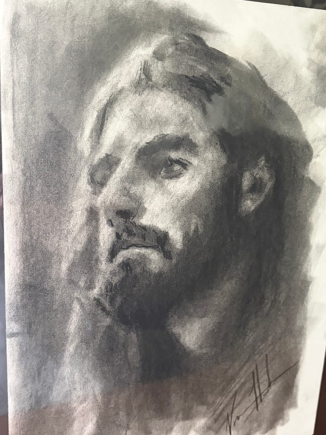 Customer photo review of Compassion of His Heart - 9”x12” Original Charcoal Drawing