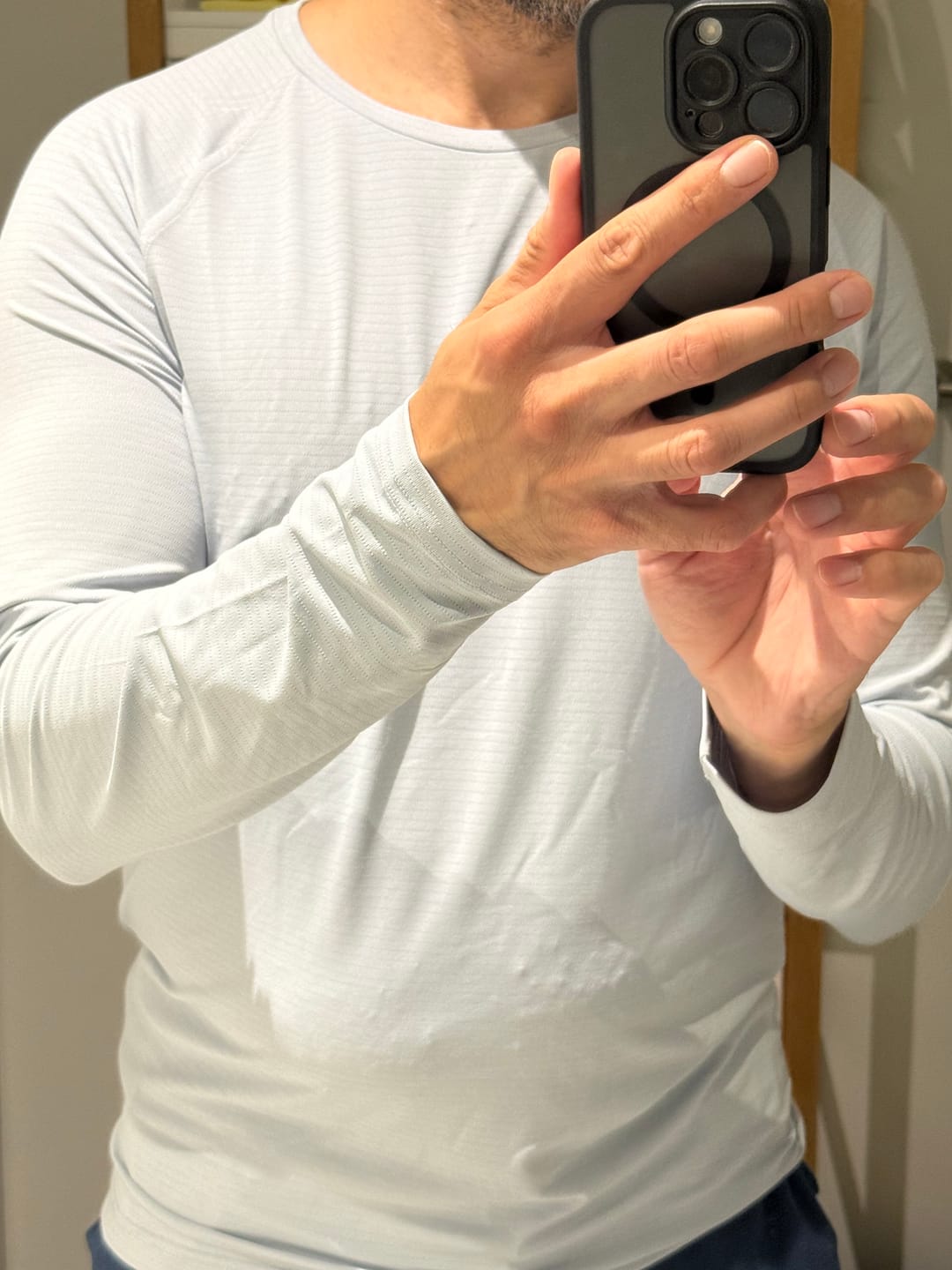 Customer photo review of Essentials Long Sleeve Athletic Fitted Tee