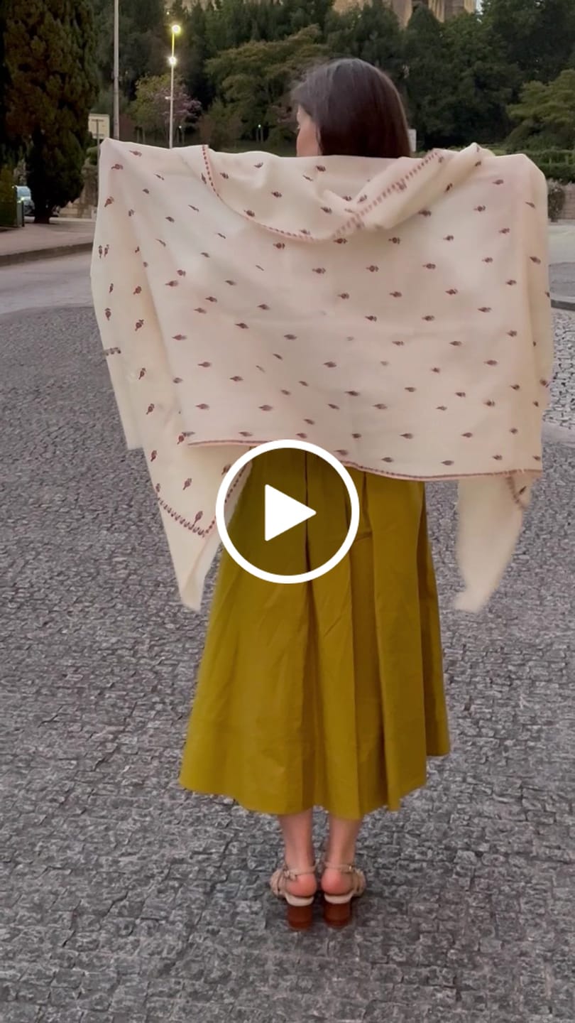 Customer video review of Ivory Soft Fine Wool Shawl with Hand Embroidery