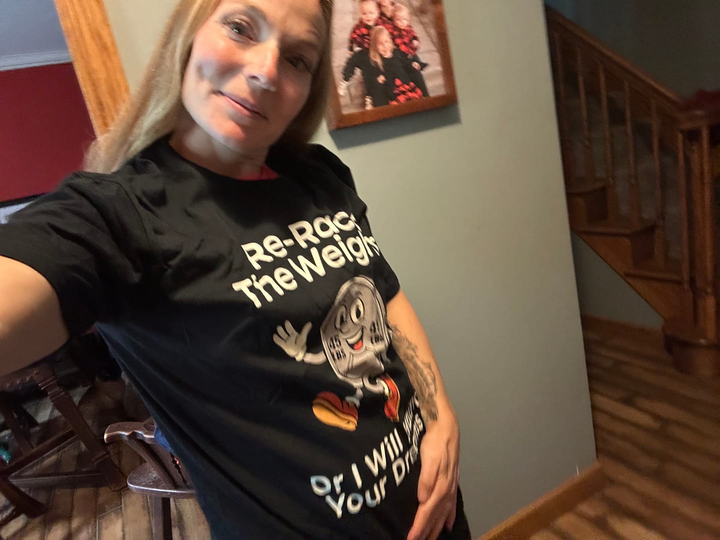 Customer photo review of Re-Rack the Weights (45 Plate) T-Shirt