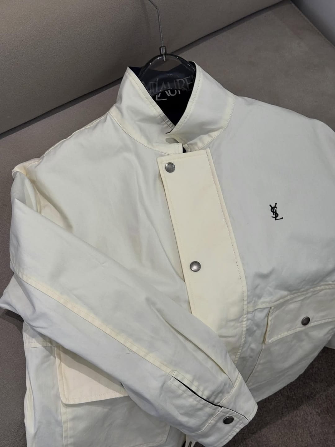 Customer photo review of YSL 2026 Cassandre Reversible Jacket White Mix Navy Blue Cotton