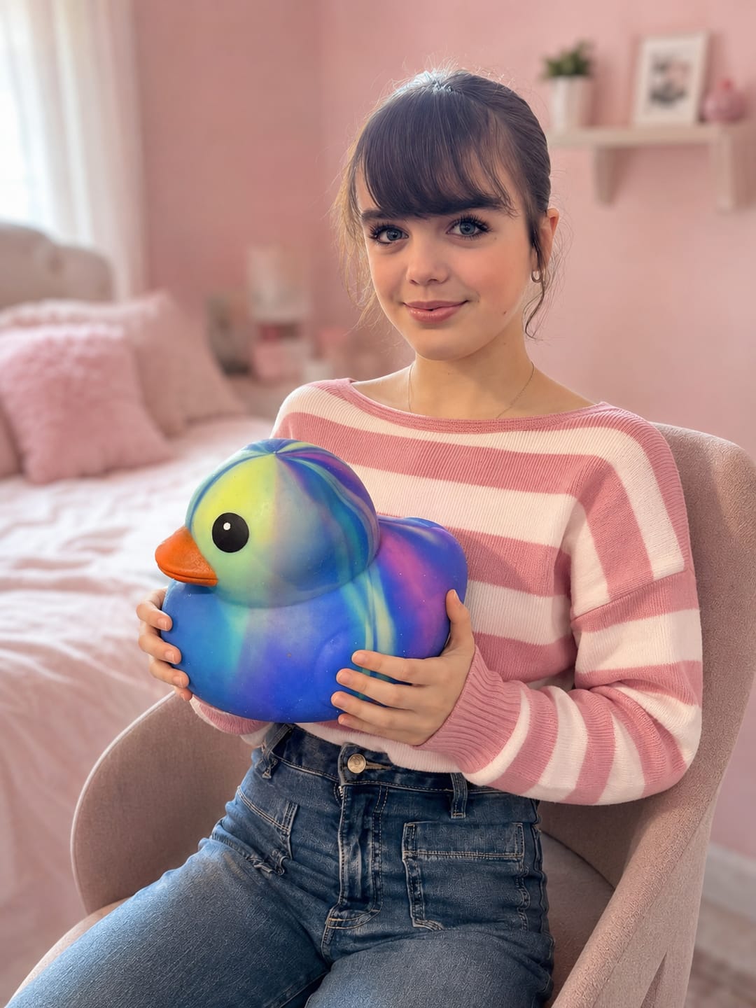Customer photo review of Rainbow Giant Durable Squishy Duck