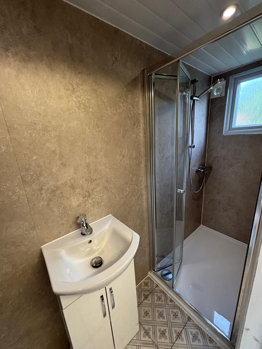 Customer photo review of Premium Beige Concrete Matt Shower Wall Panel - 1M x 2.4M