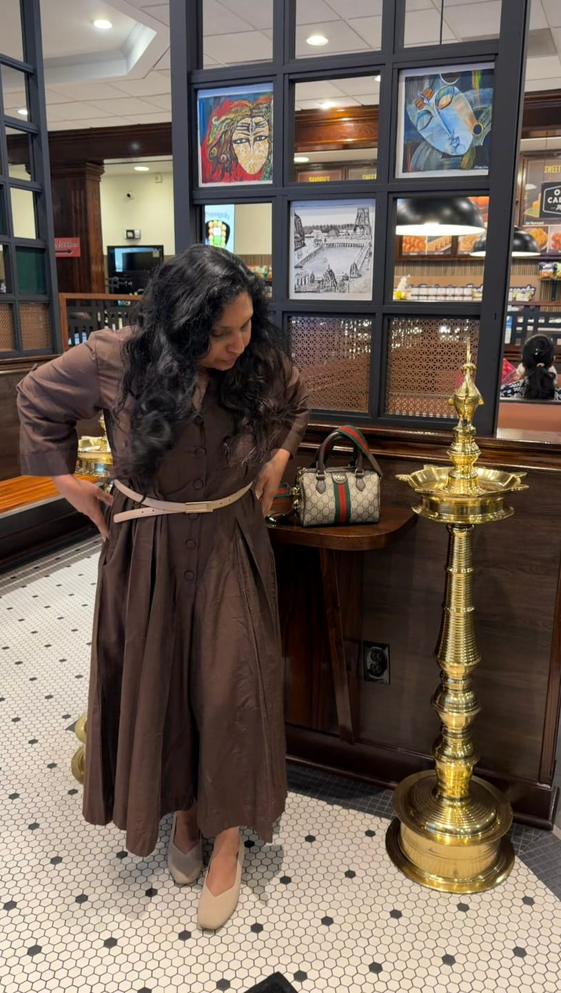 Customer photo review of Coffee Bean Silk Slub Jumpsuit with Pockets & Collar