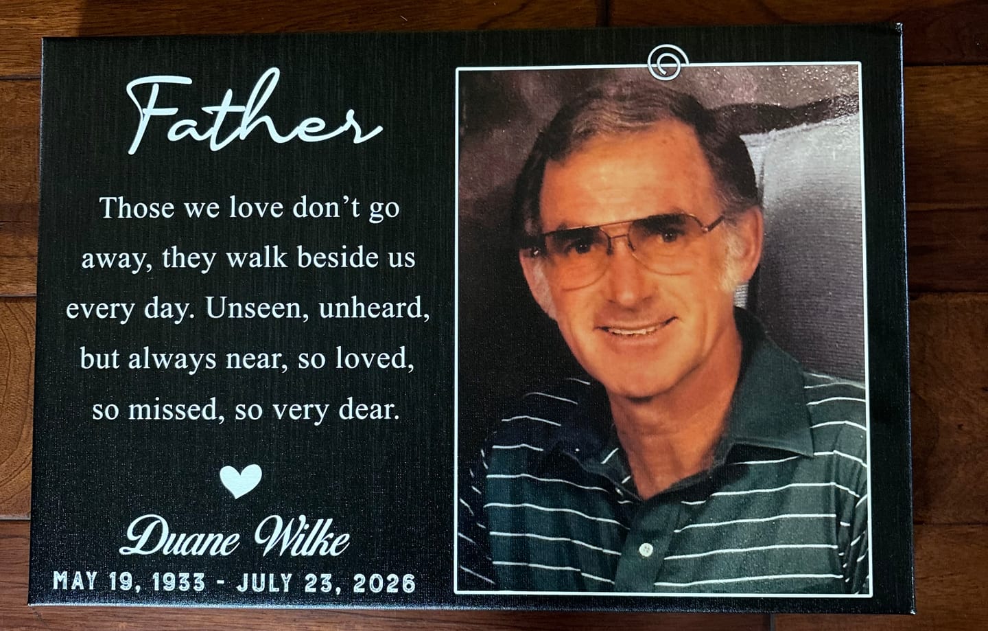 Customer photo review of Personalized Canvas Prints Upload Photo And Custom Name, Date - Those We Love Don't Go Away Dem Canvas
