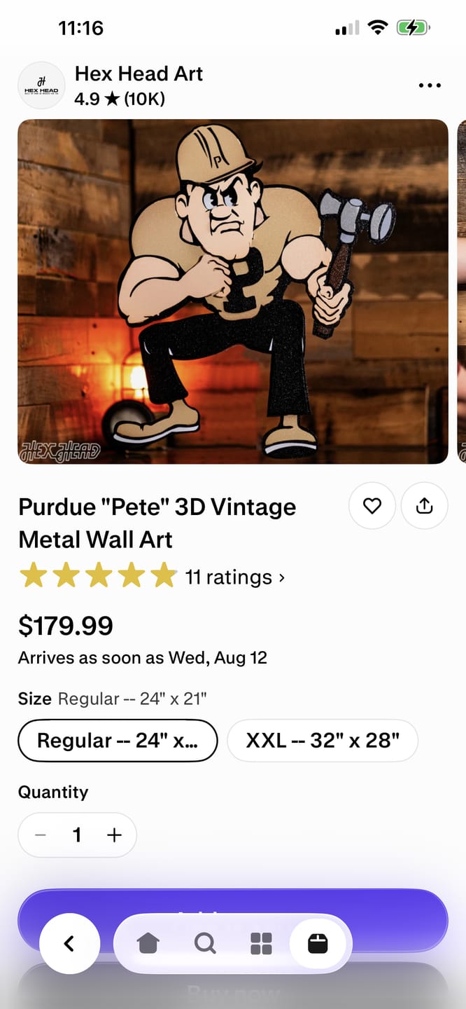 Customer photo review of Purdue "Pete" 3D Vintage Metal Wall Art