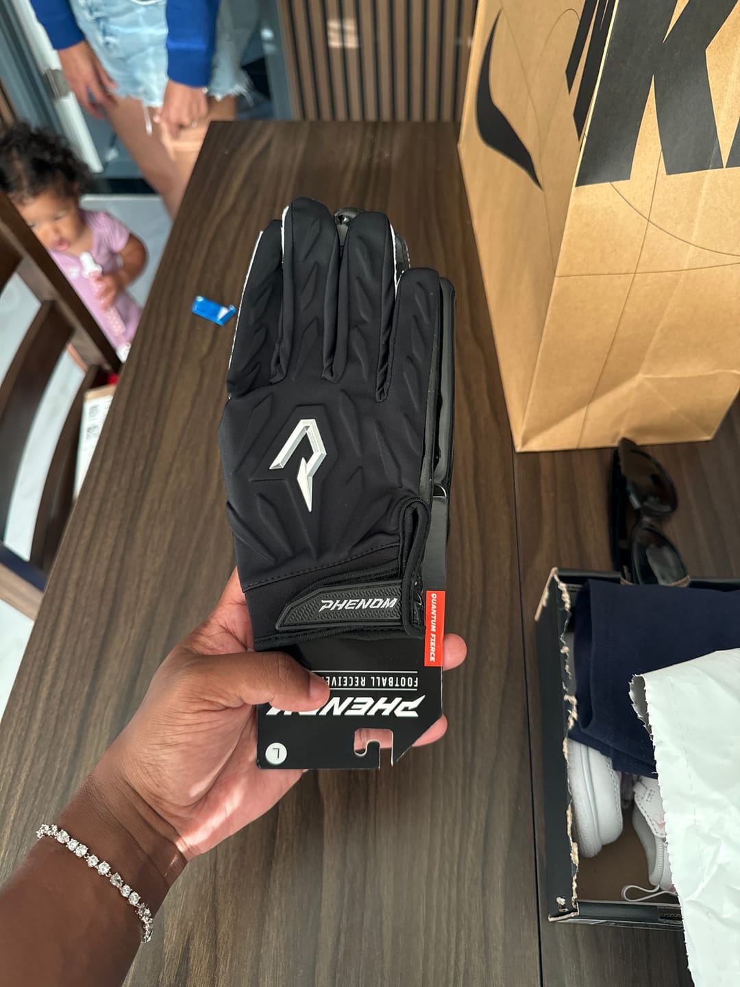 Customer photo review of Phenom Elite Quantum Fierce Adult Padded Football Gloves - Black