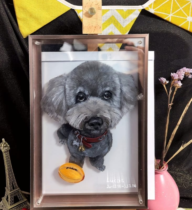 Customer photo review of 3D Hand-Drawn Pet Portraits