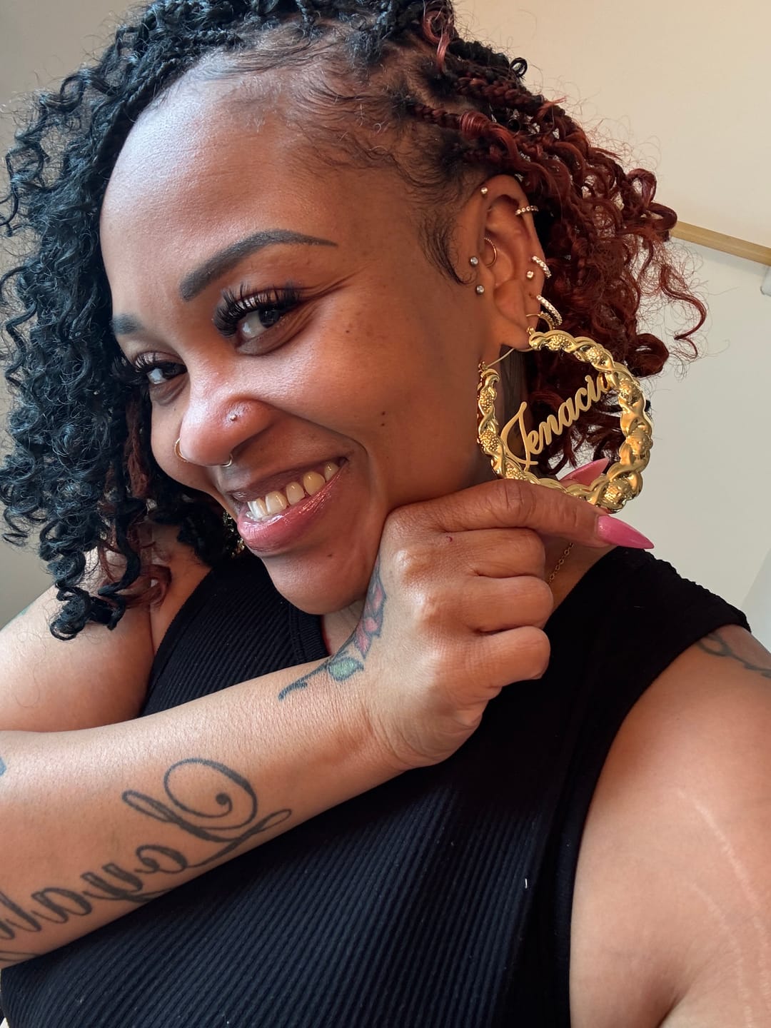 Customer photo review of XOXO Name Hoop Earrings