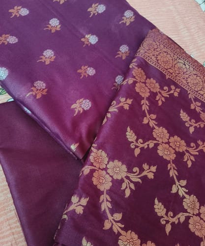 Customer photo review of Purple Zari Katan Silk Banarasi Suit