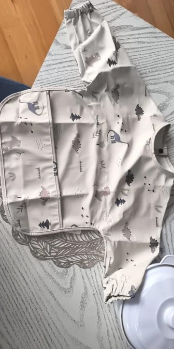 Customer photo review of Waterproof Long Sleeve Baby Bib – Spill-Proof