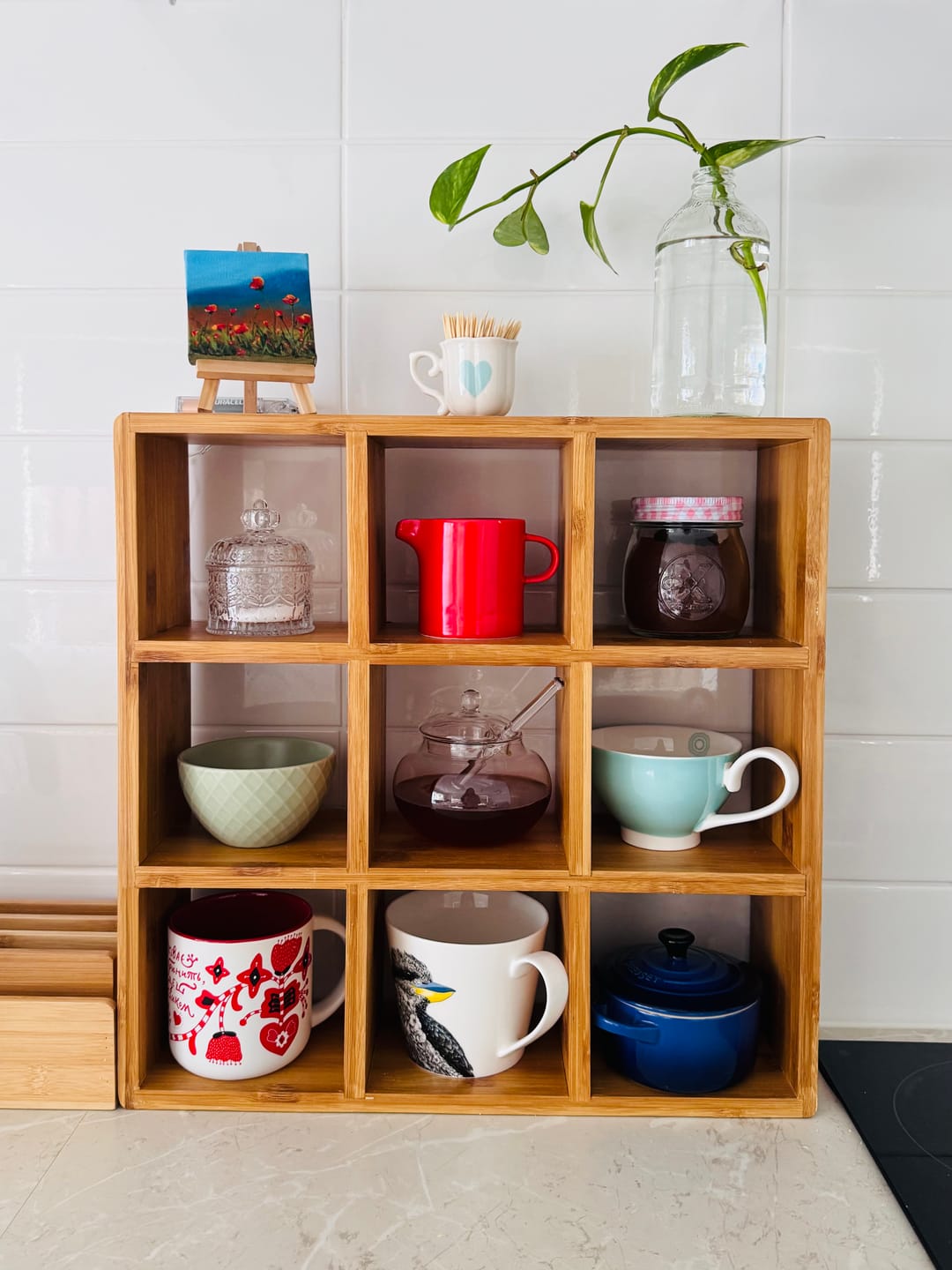 Customer photo review of Coffee Tea Mug Cup Display Shelf (9 Cube)