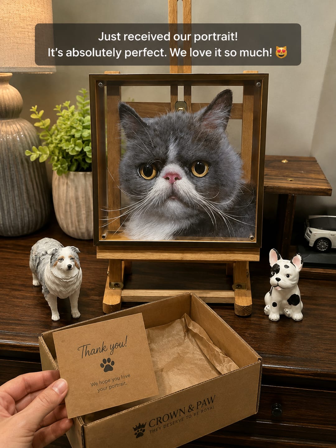 Customer photo review of 3D Hand-Drawn Pet Portraits