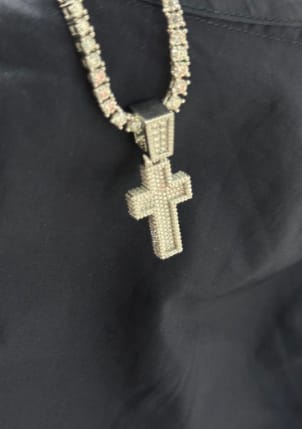 Customer photo review of S925 Density Micro Paved VVS Moissanite Cross Pendant