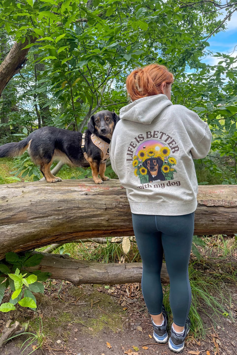 Customer photo review of Personalised Sunflower Boxy Hoody | Life is Better With My Dog