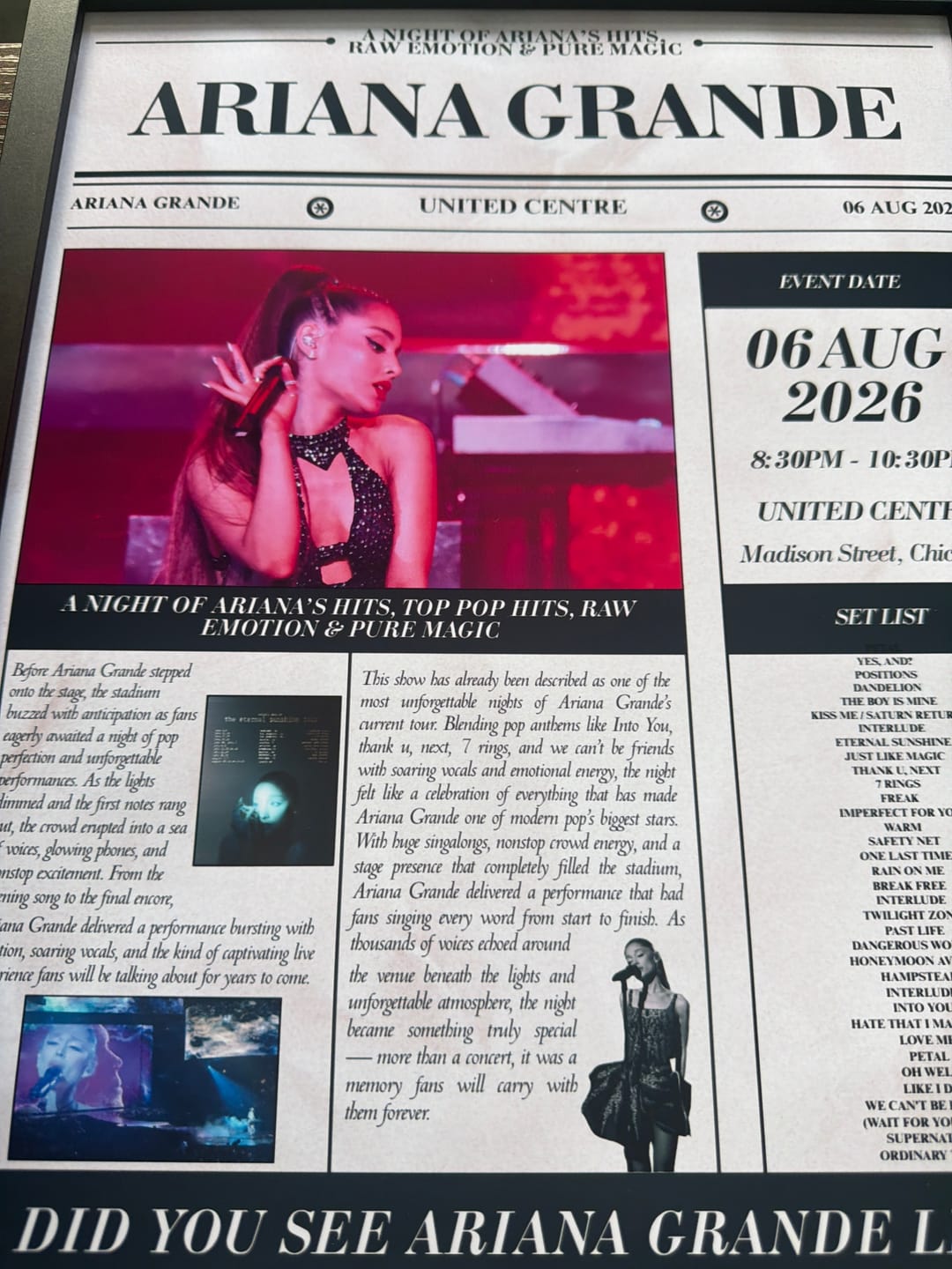 Customer photo review of Ariana Grande - Personalised Newspaper Style Concert Poster (USA Tour)