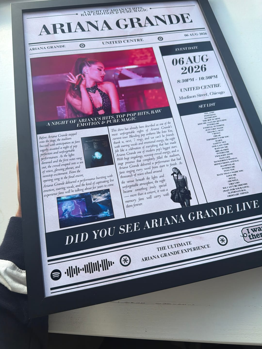 Customer photo review of Ariana Grande - Personalised Newspaper Style Concert Poster (USA Tour)