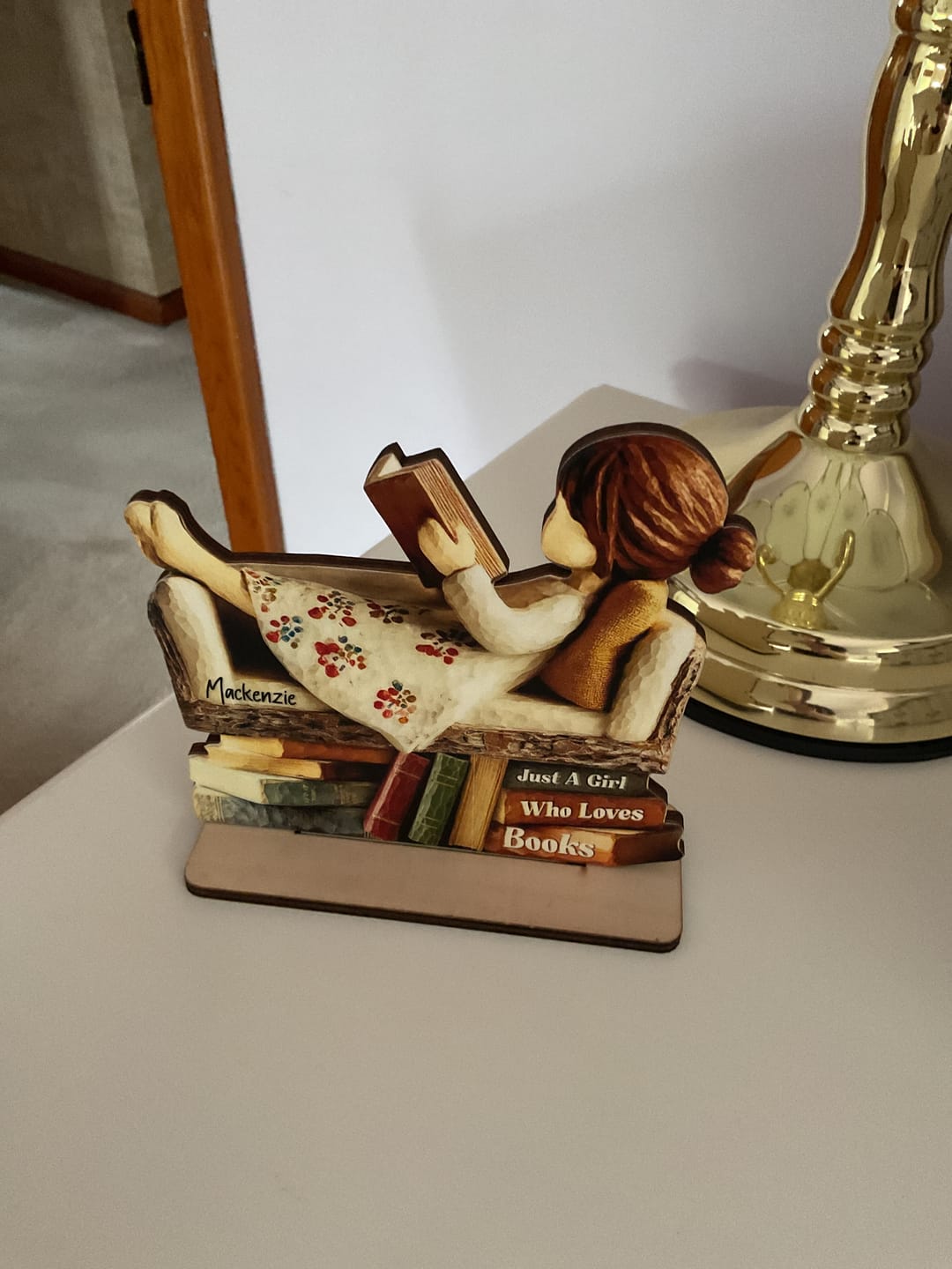 Customer photo review of Man Woman Book Lover Reading Book On Sofa - Personalized Standing Wooden Plaque