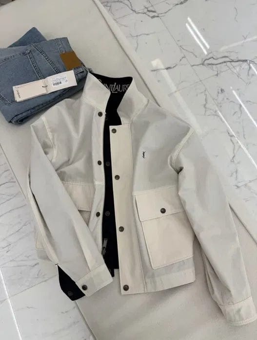 Customer photo review of YSL 2026 Cassandre Reversible Jacket White Mix Navy Blue Cotton