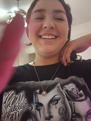 Customer photo review of Love Knot Necklace for Daughter from Dad – Forever My Little Girl Gift