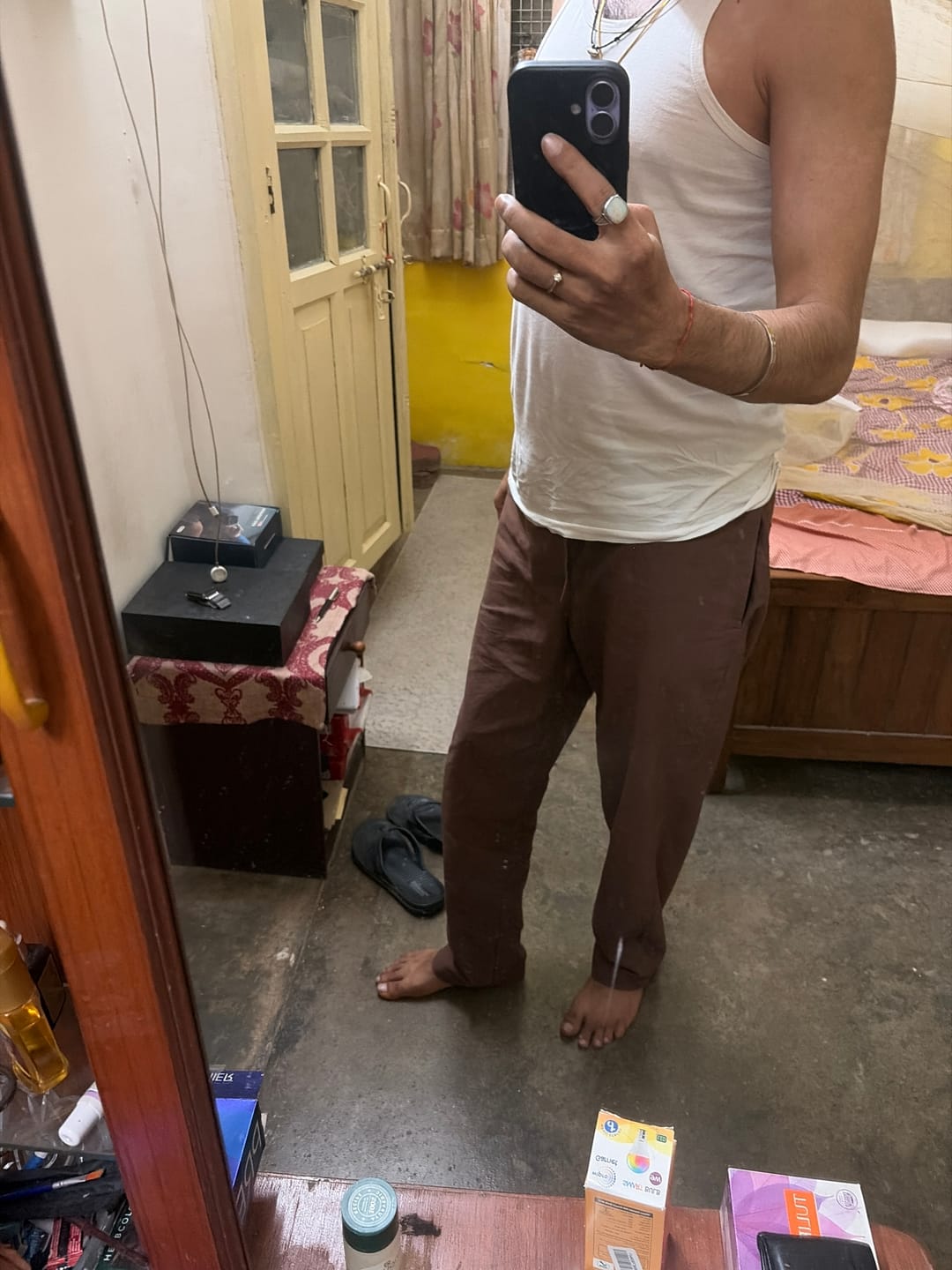 Customer photo review of Men Mauve Brown Cotton Pant