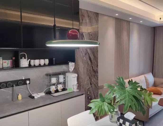 Customer photo review of Pendant Light, Mid-Century Swing Arm Disc, Acrylic, LED, Lola