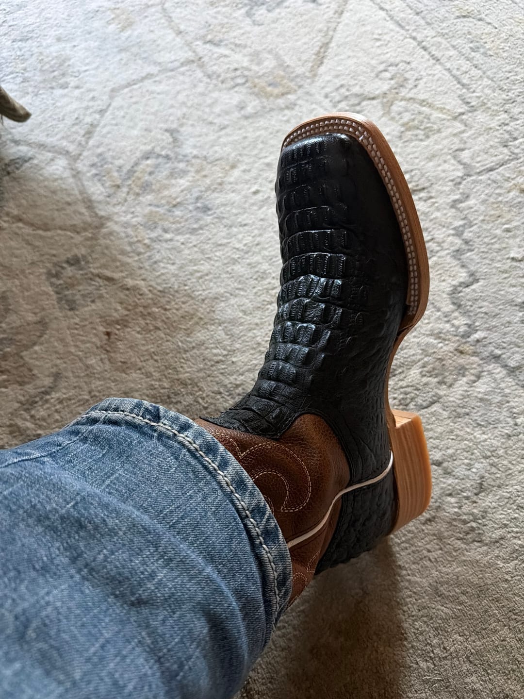 Customer photo review of Black Caiman Hornback Leather Boots - Square Toe
