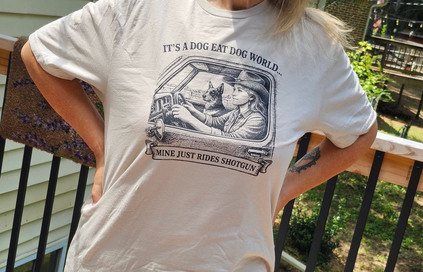 Customer photo review of Rides Shotgun Tee
