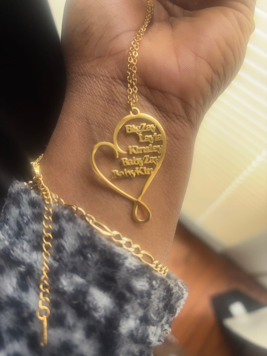 Customer photo review of Family Name Heart Necklace